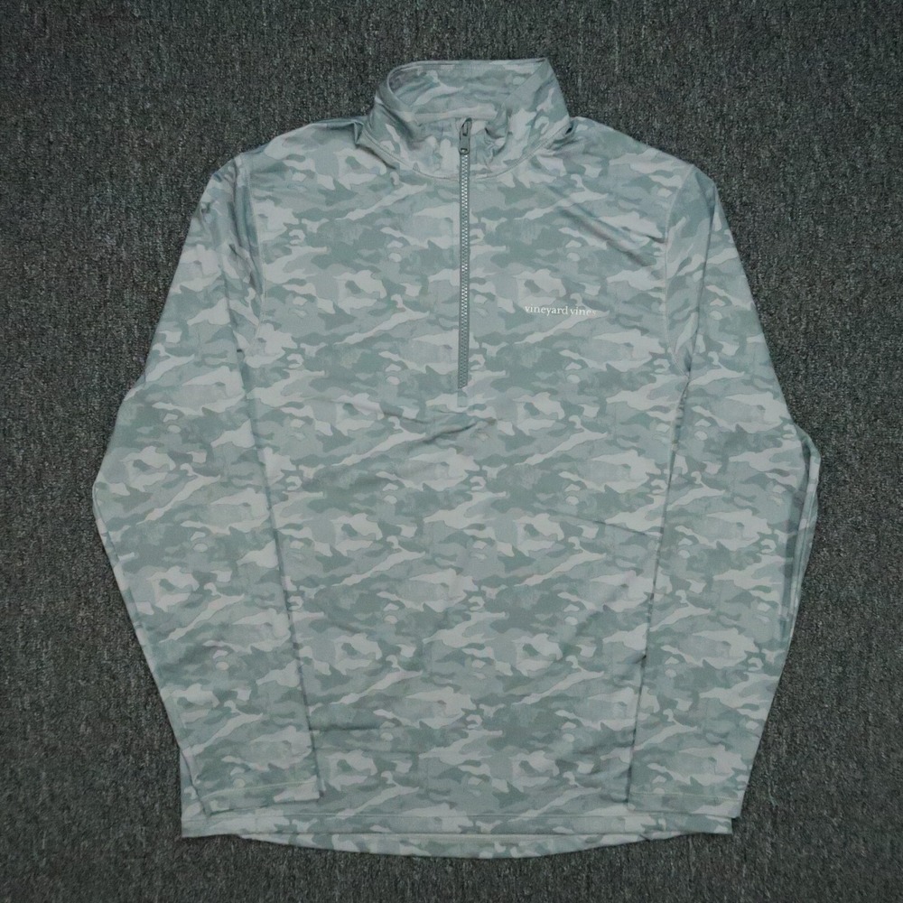 Vineyard Vines Pullover Mens Medium Gray Camo Performance Quarter Zip - Picture 1 of 8